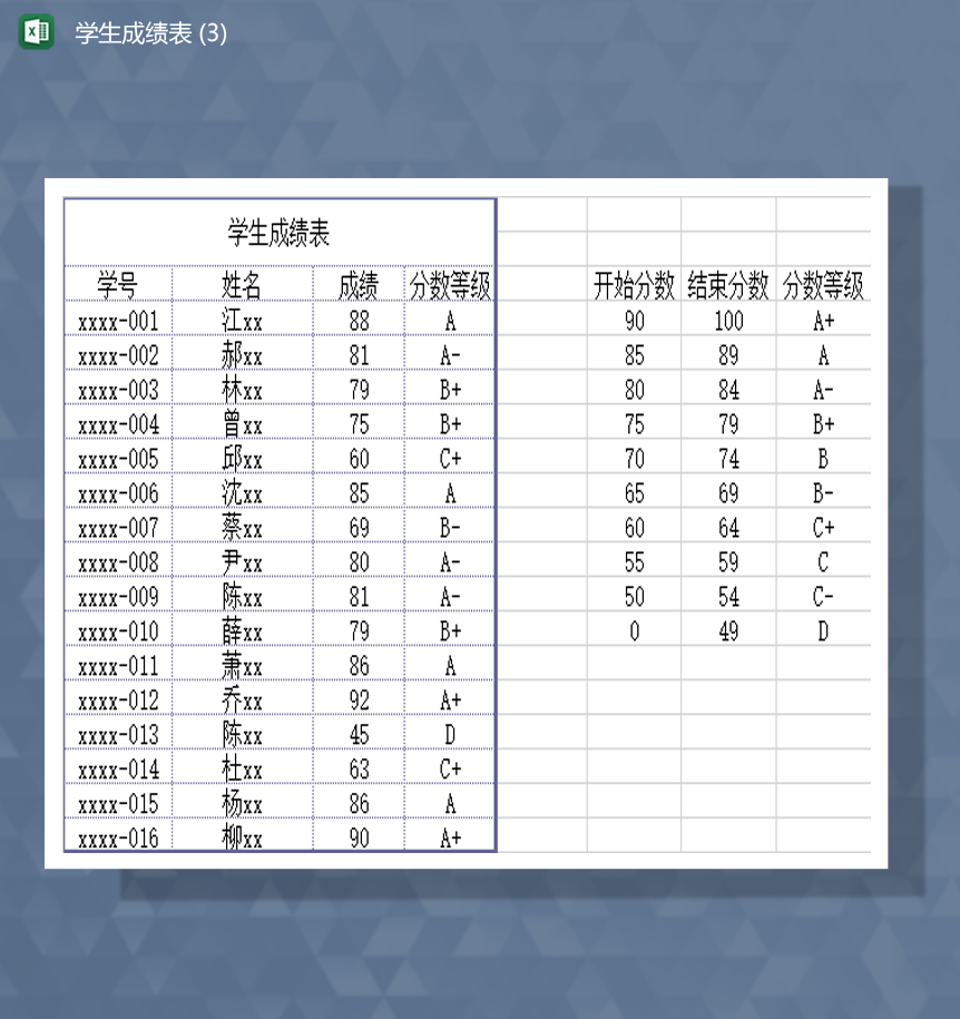 学校学生考试成绩通用登记表Excel模板-1