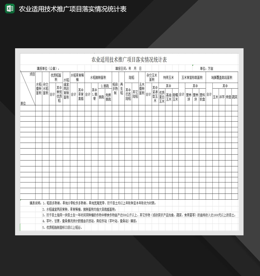 农业适用技术推广项目落实情况统计表Excel模板
