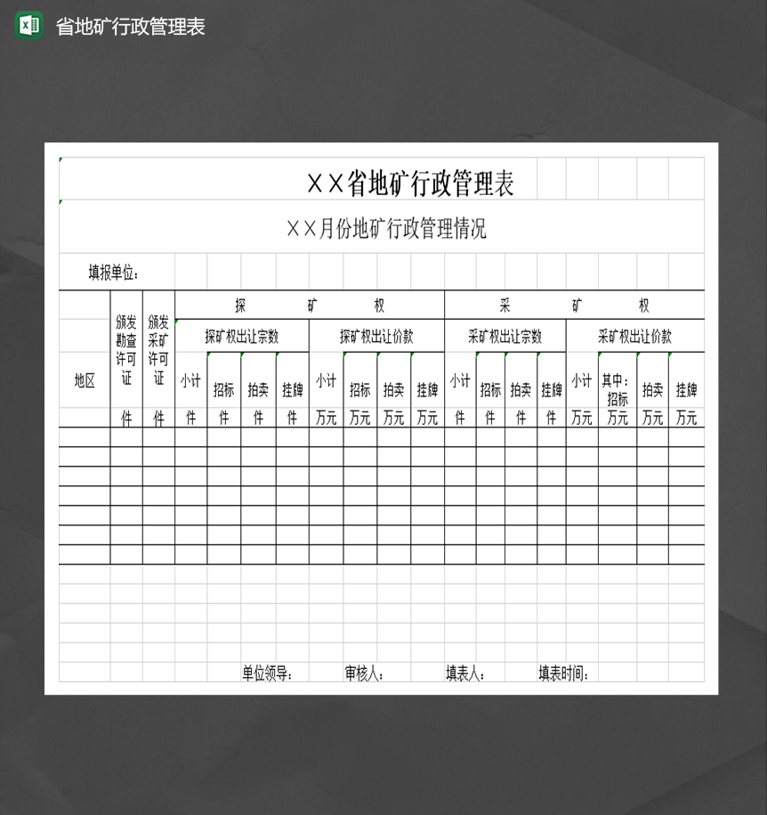 地矿行政管理情况明细表Excel模板