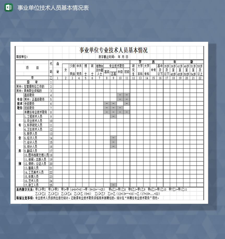 事业单位技术人员基本情况表Excel模板-1