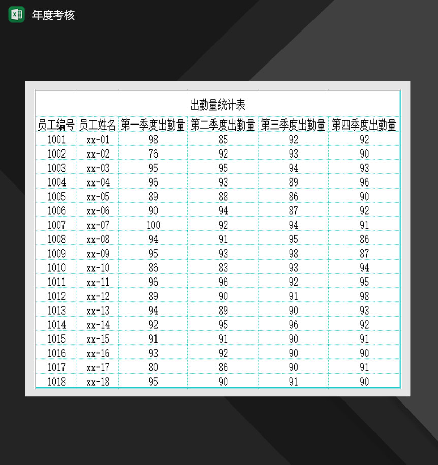 公司年度出勤率考勤考核报表Excel模板