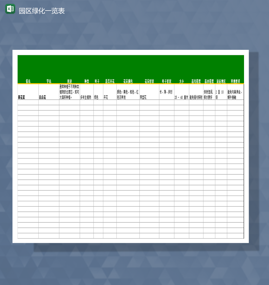 城市园林绿化种植规划计划详情表Excel模板