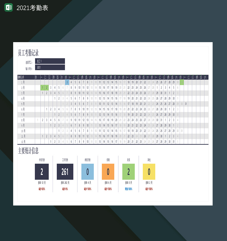 2021考勤表员工考勤信息登记