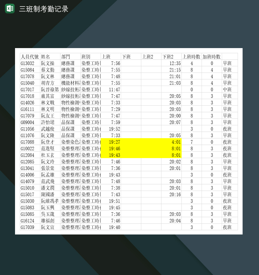 工厂公司三班制考勤记录表Excel模板-1