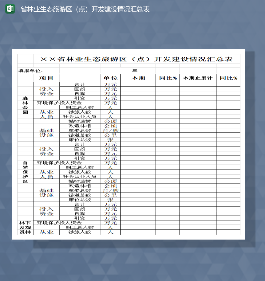 省林业生态旅游区点开发建设情况汇总表Excel模板