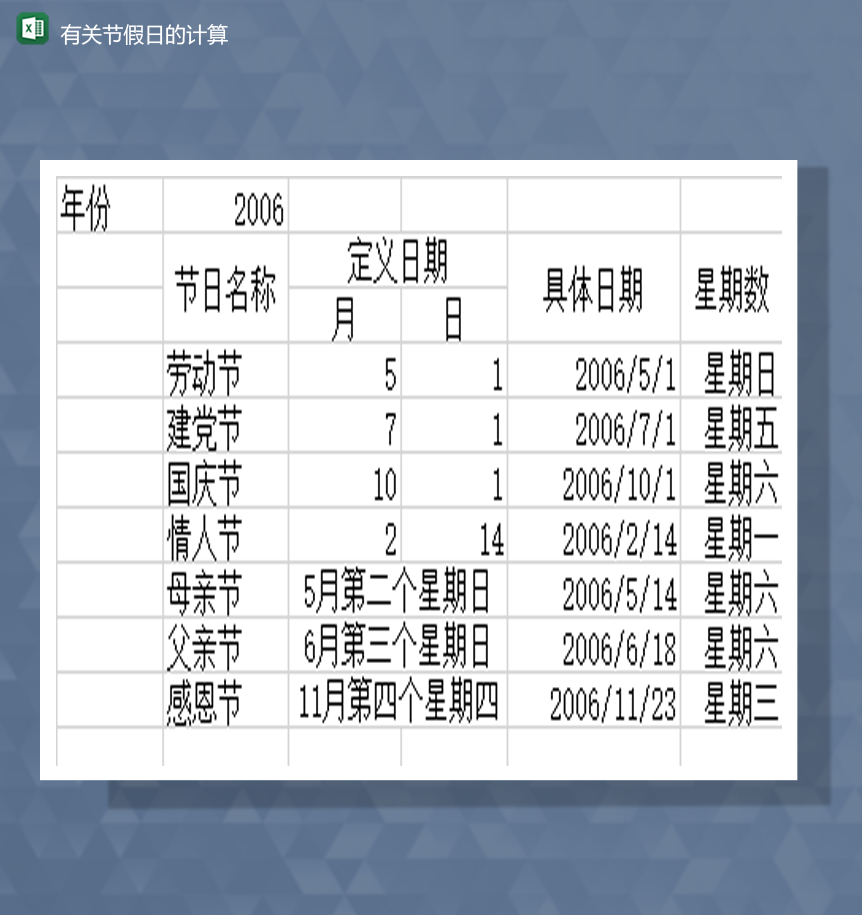 有关节假日假期统计计算统计报表Excel模板