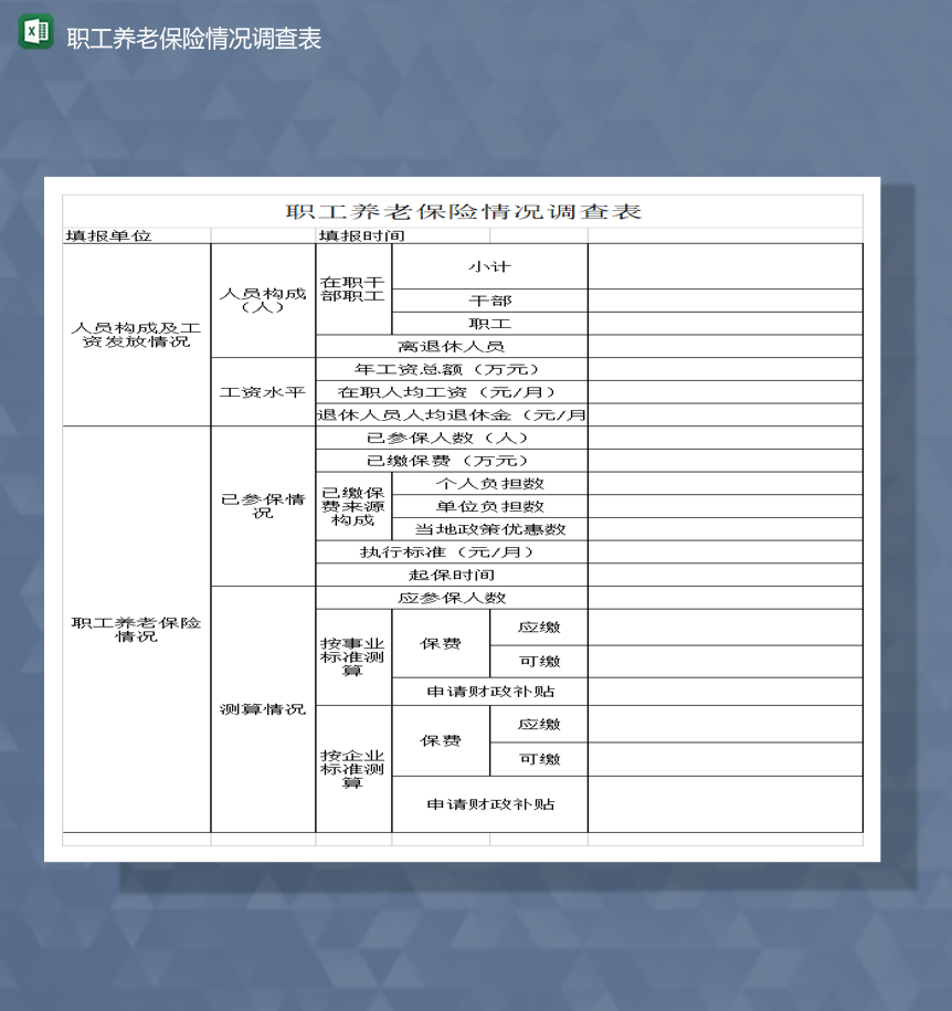 公司职工养老保险情况调查表Excel模板