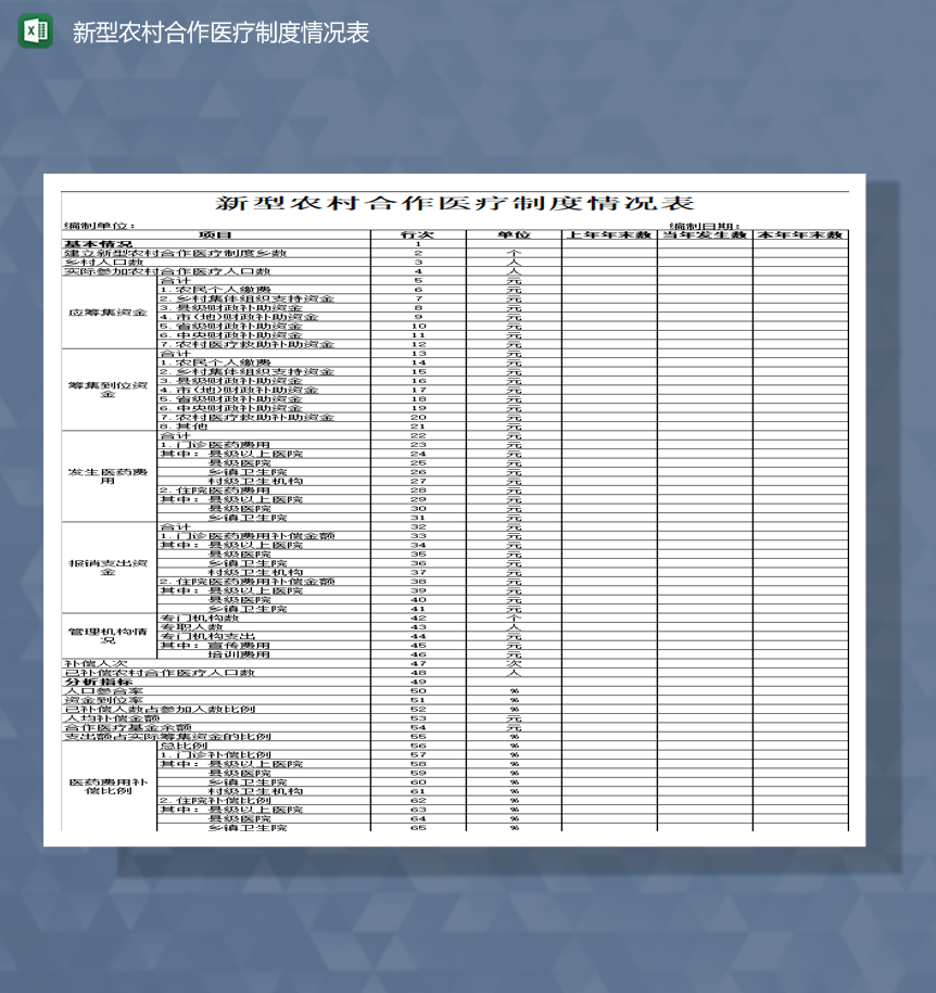 新型农村合作医疗制度项目资助资金统计情况表Excel模板-1