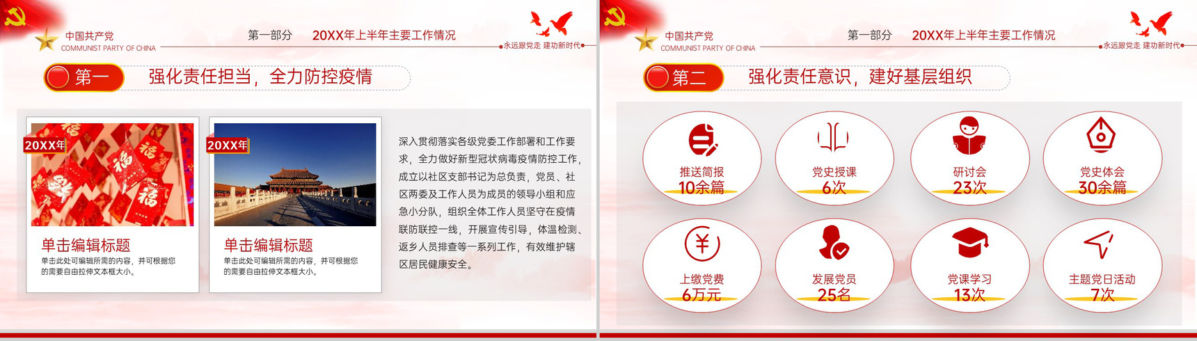 红色简约风党政党建工作总结年中汇报PPT模板-4