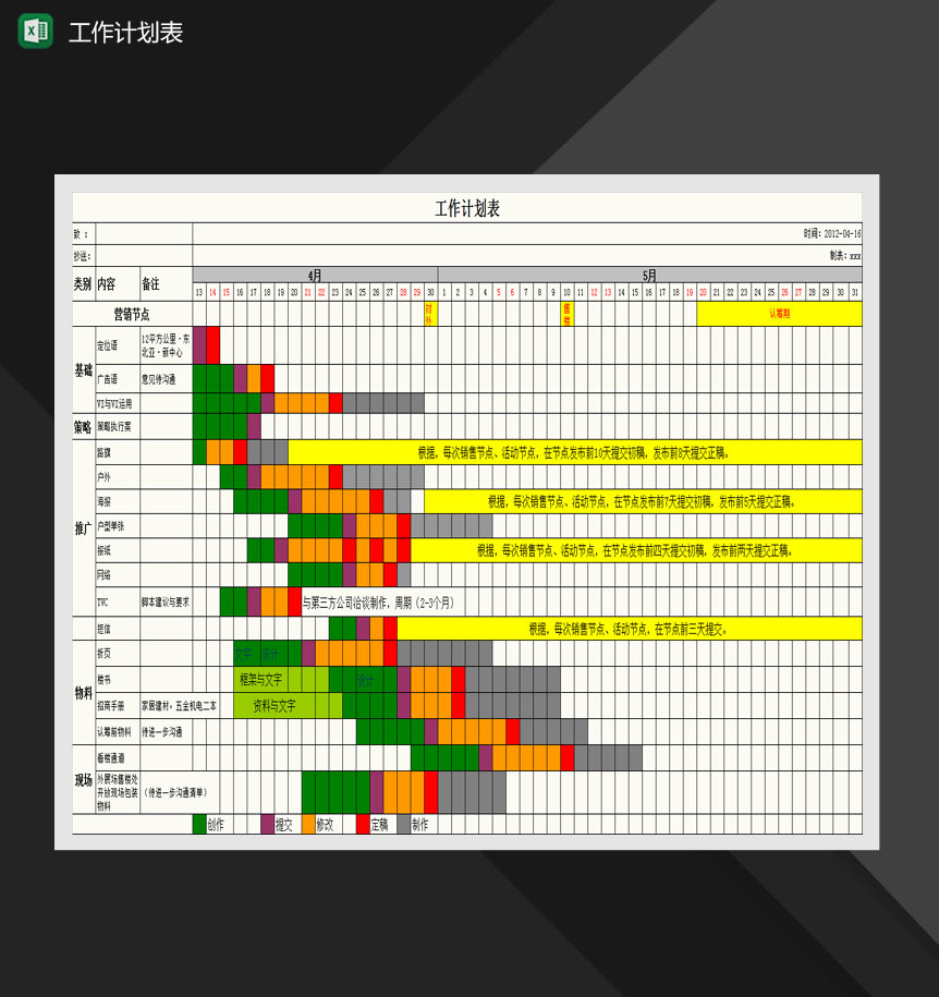 认筹前工作计划表Excel模板