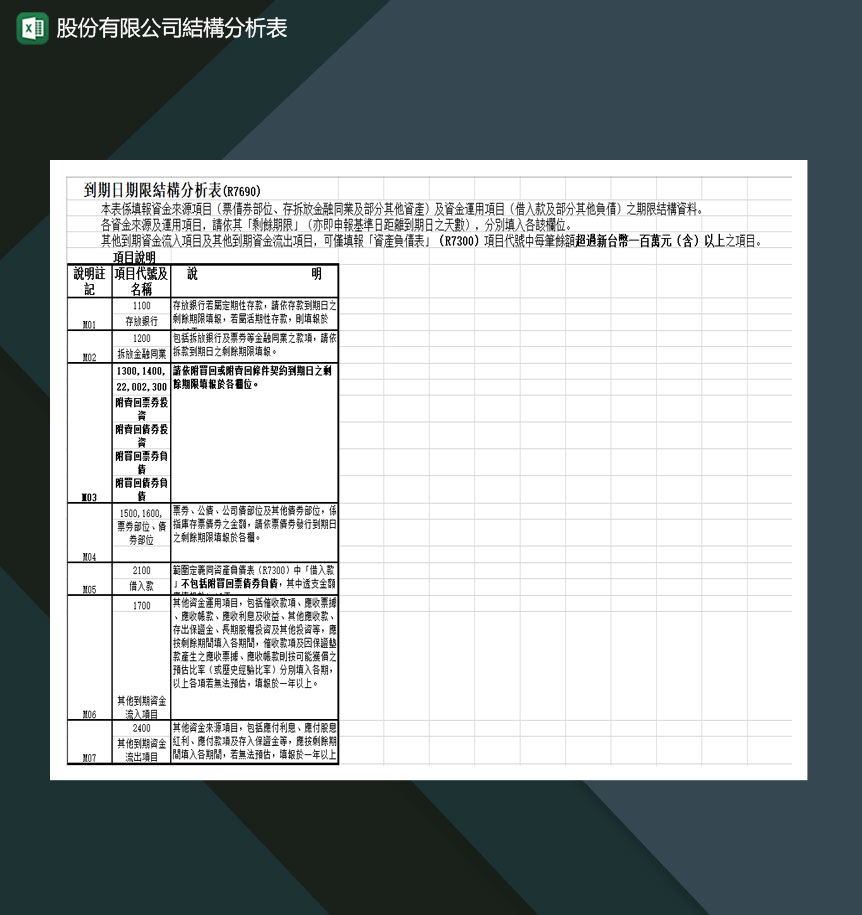 股份有限公司结构分析表Excel模板