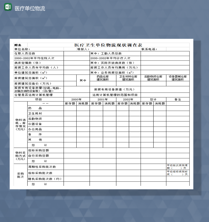 医疗卫生单位物流现状调查表Excel模板