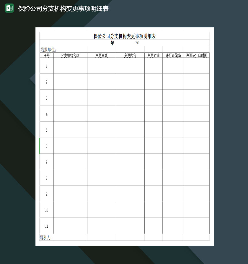 保险公司分支机构变更事项明细表Excel模板