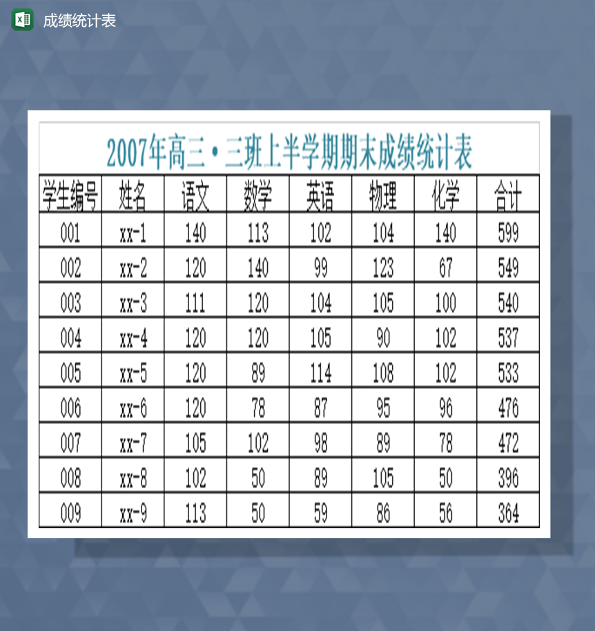 成绩统计表学期期末统计Excel模板