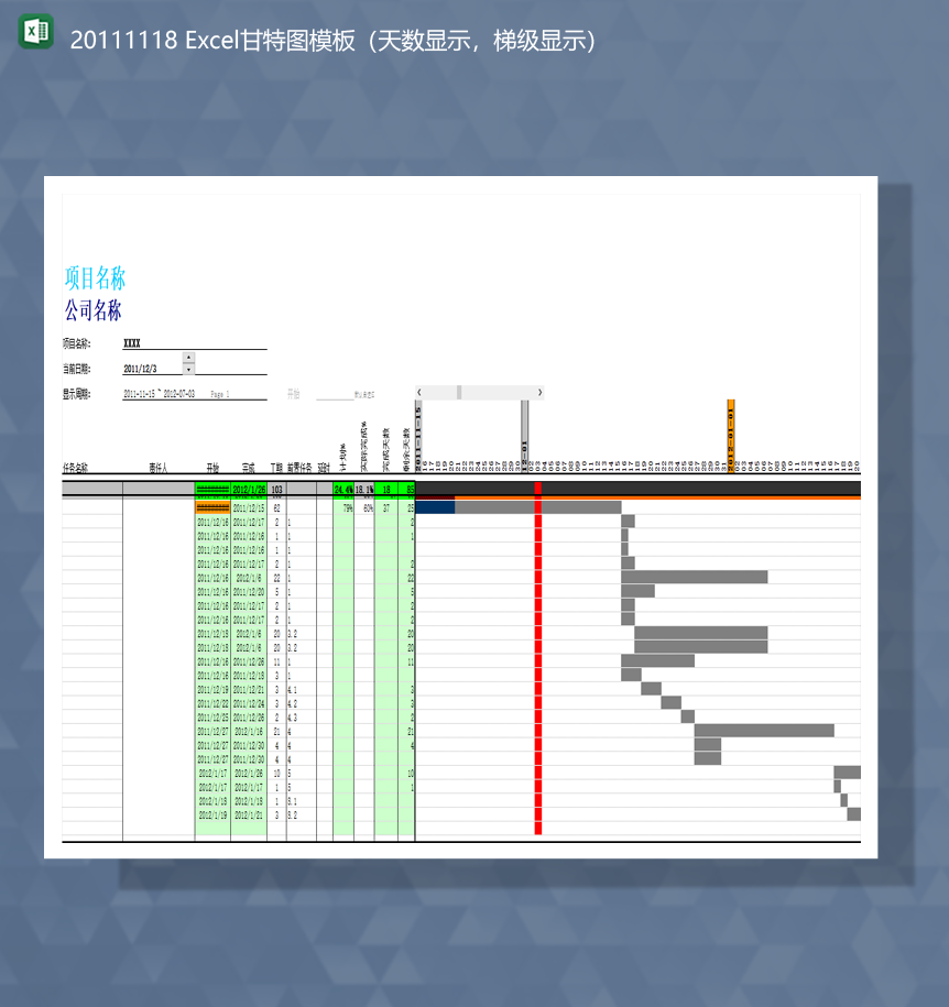 公司项目数据统计甘特图模板天数显示梯级显示Excel模板