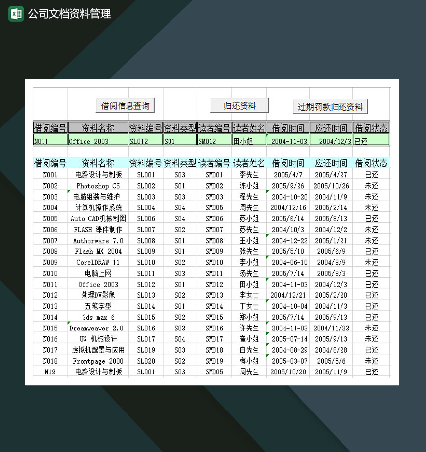 公司文档资料管理Excel模板