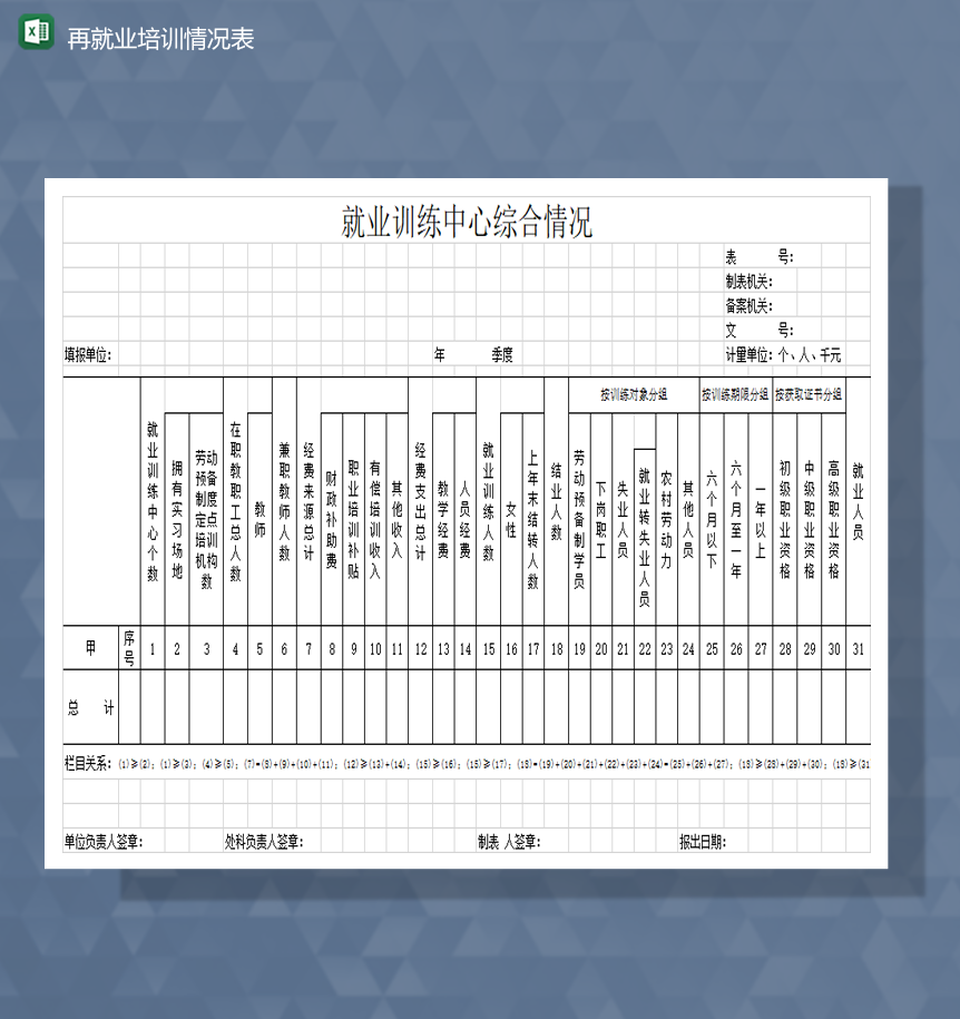 人事行政就业训练中心综合情况一览表Excel模板