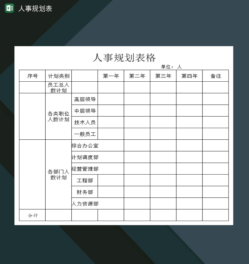 公司人事工作计划规划表格Excel模板
