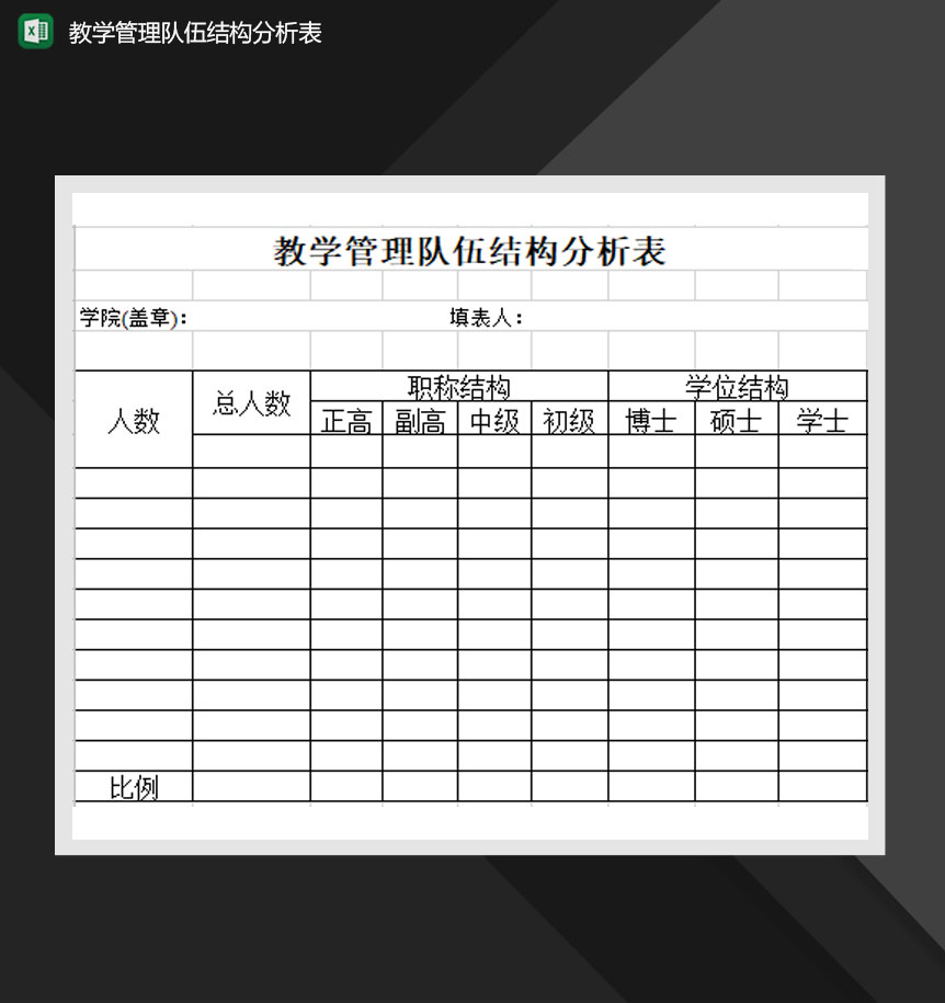 教学管理队伍结构分析表Excel模板