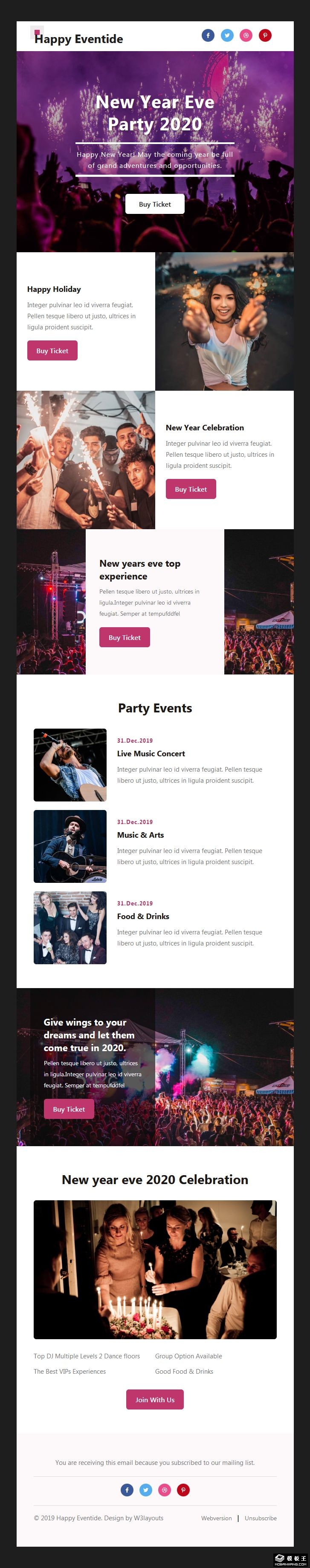 新年派对邀请EDM网页模板