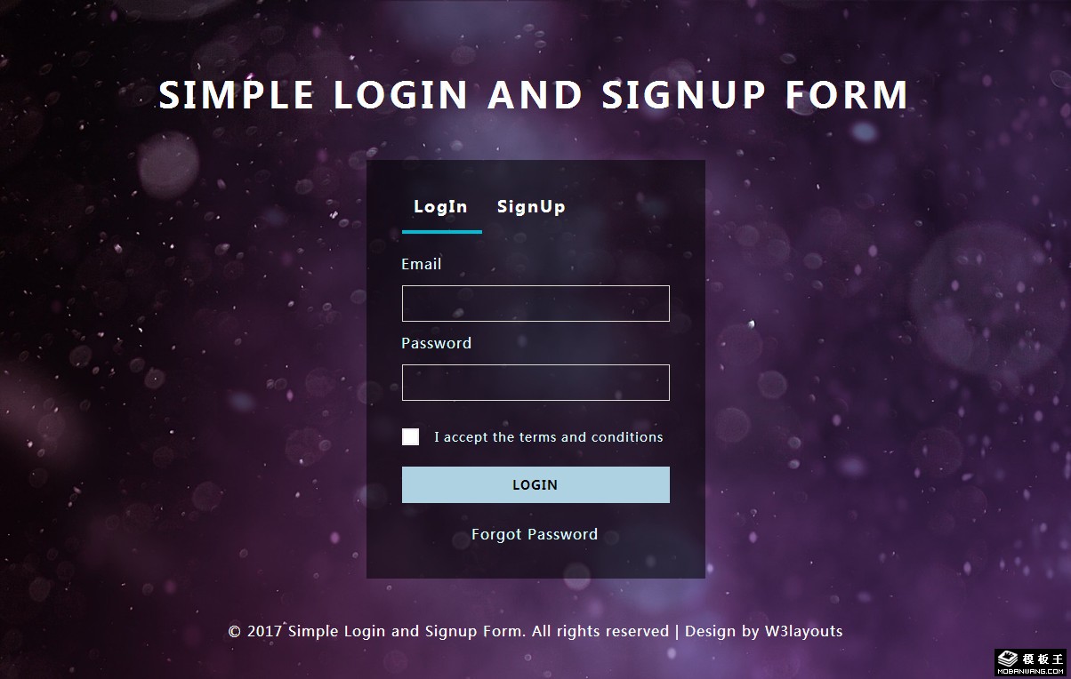 幻紫登录注册框网页模板