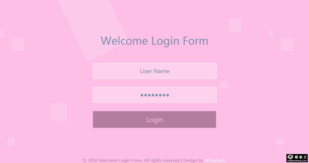 粉红用户登录表单网页模板
