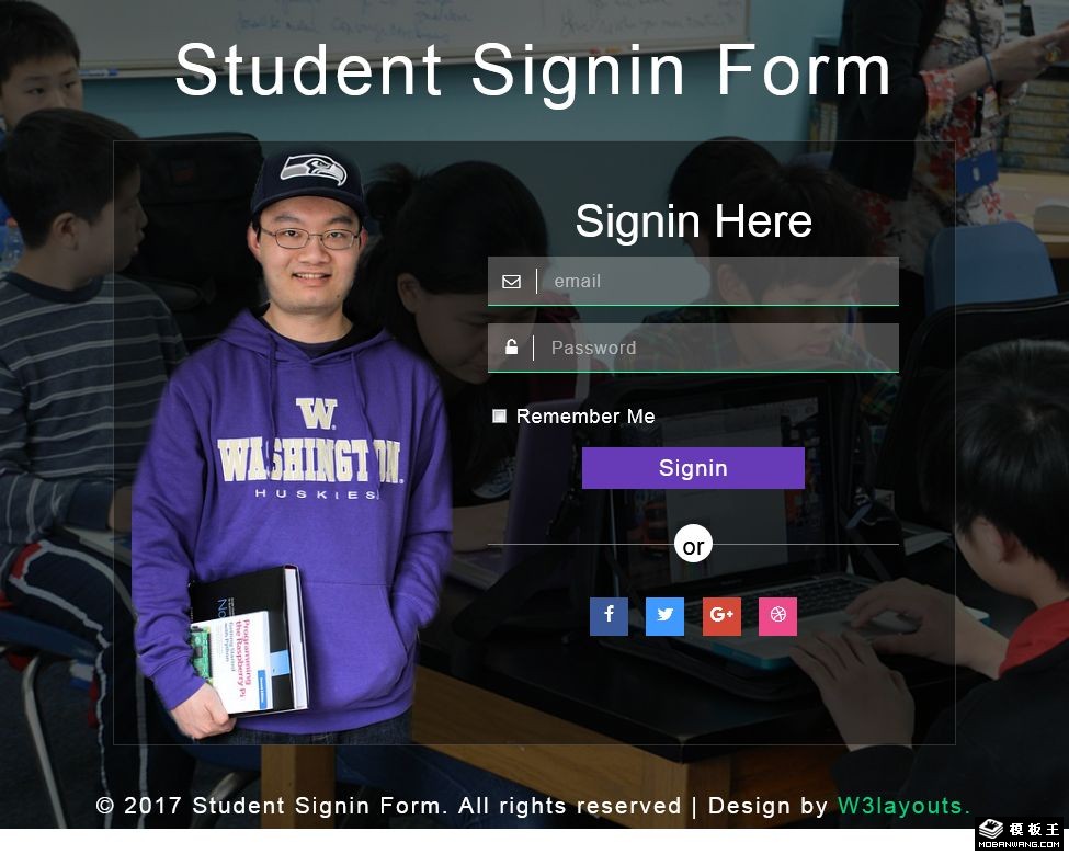 学生登录框响应式网页模板