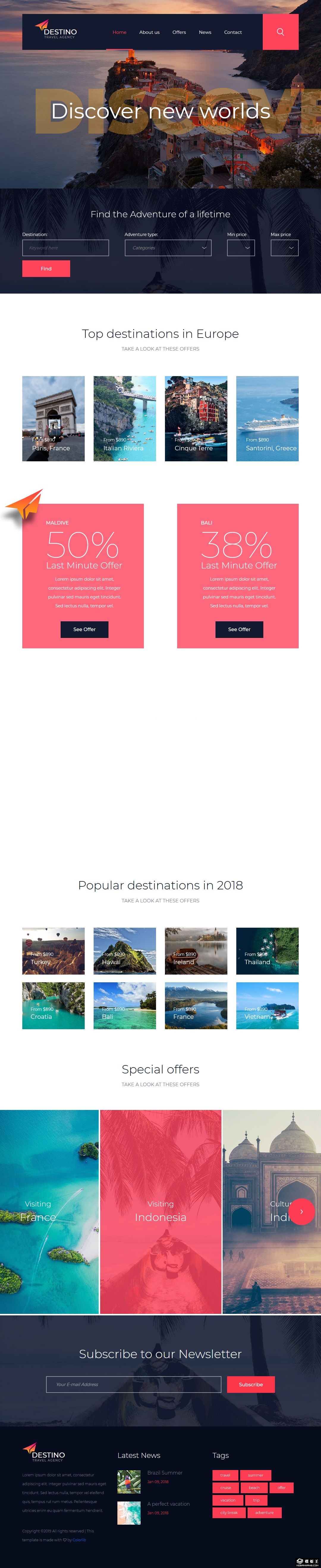 热门旅行景点指南响应式网站模板
