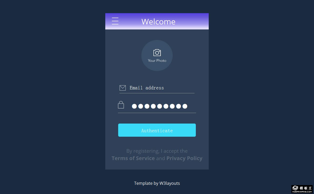 APP透明度登录框网页模板