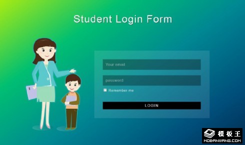 蓝绿渐变学生登录表单网页模板