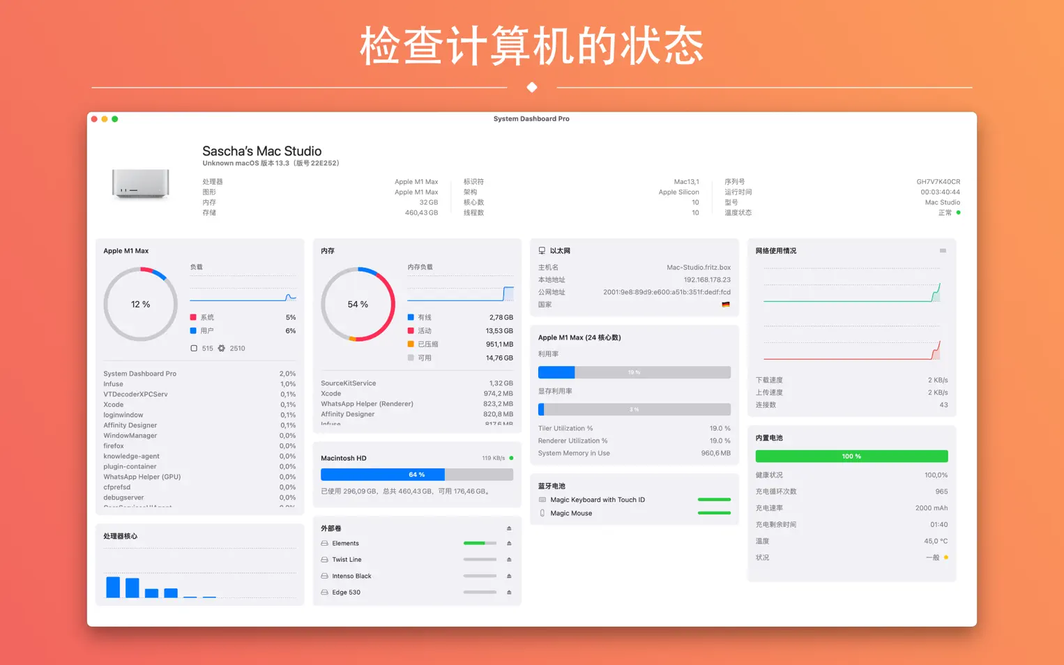 System Dashboard Pro For Mac v1.11.0 计算机状态显示工具