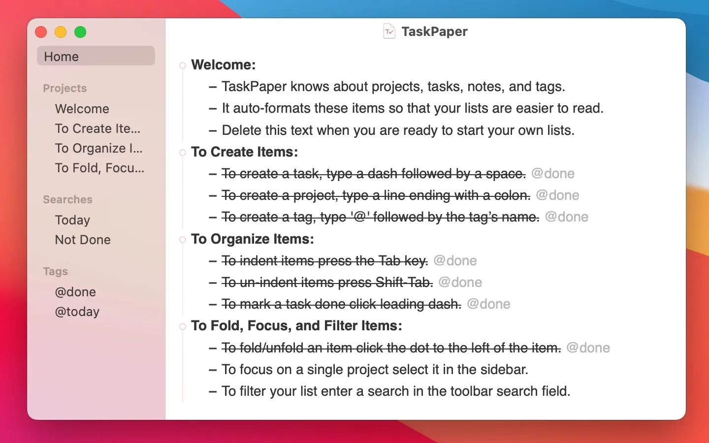 TaskPaper For Mac v3.9.3 待办事项列表工具