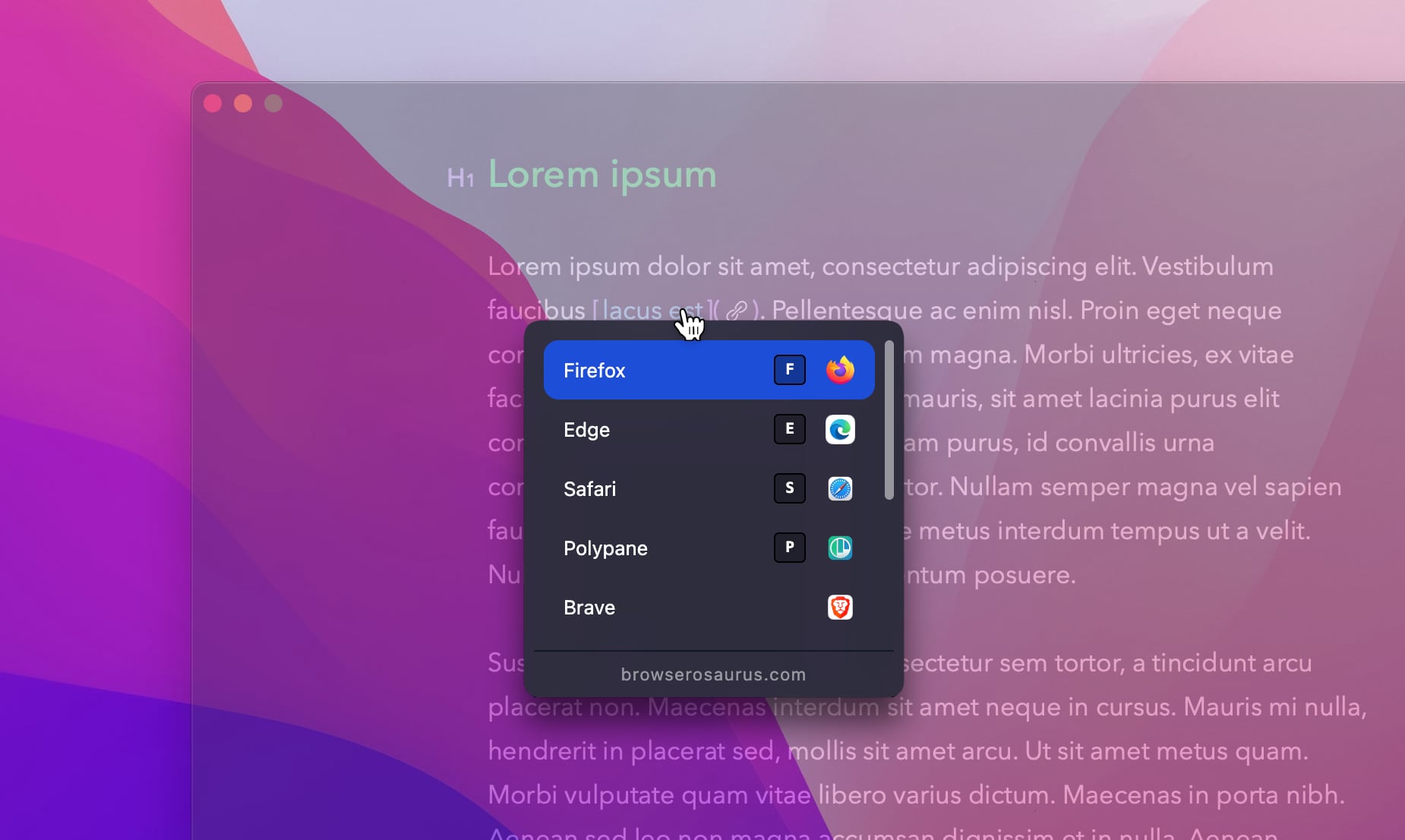Browserosaurus For Mac v20.7.0 浏览器打开提示选择工具