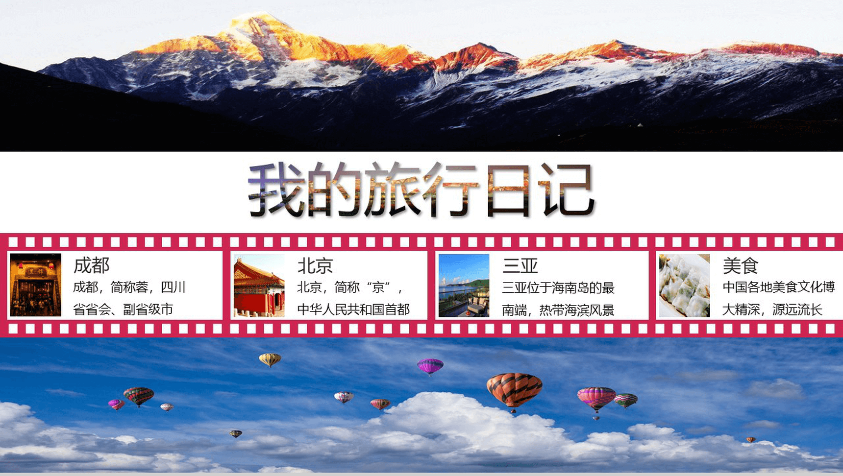 简约简洁旅游摄影旅行日记相册纪念动态PPT模板