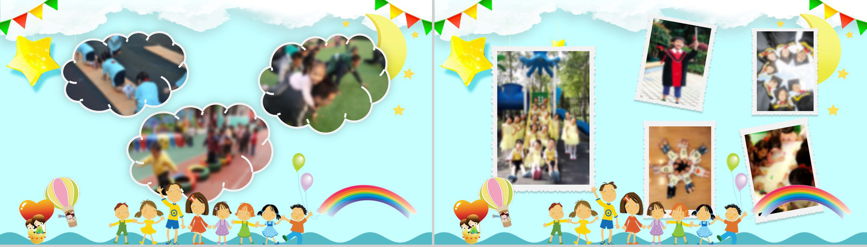 青色卡通风幼儿园小学生毕业纪念册PPT模板-7