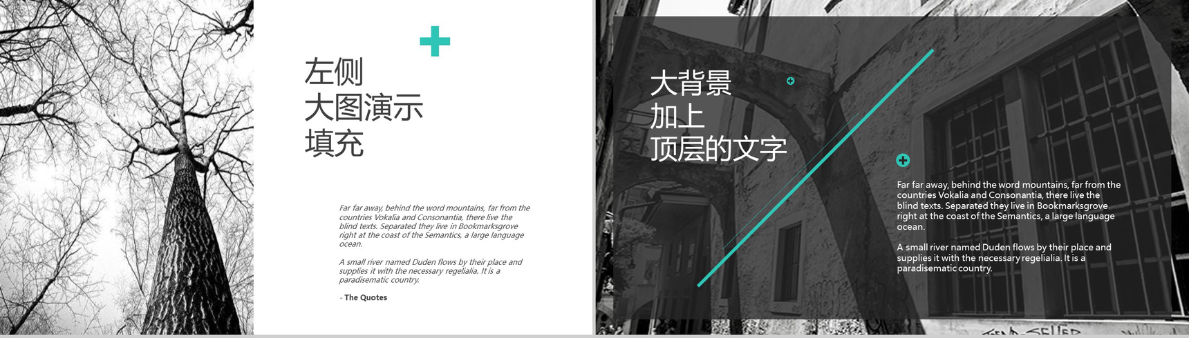 黑白相间动态作品展示相册类PPT模板-4