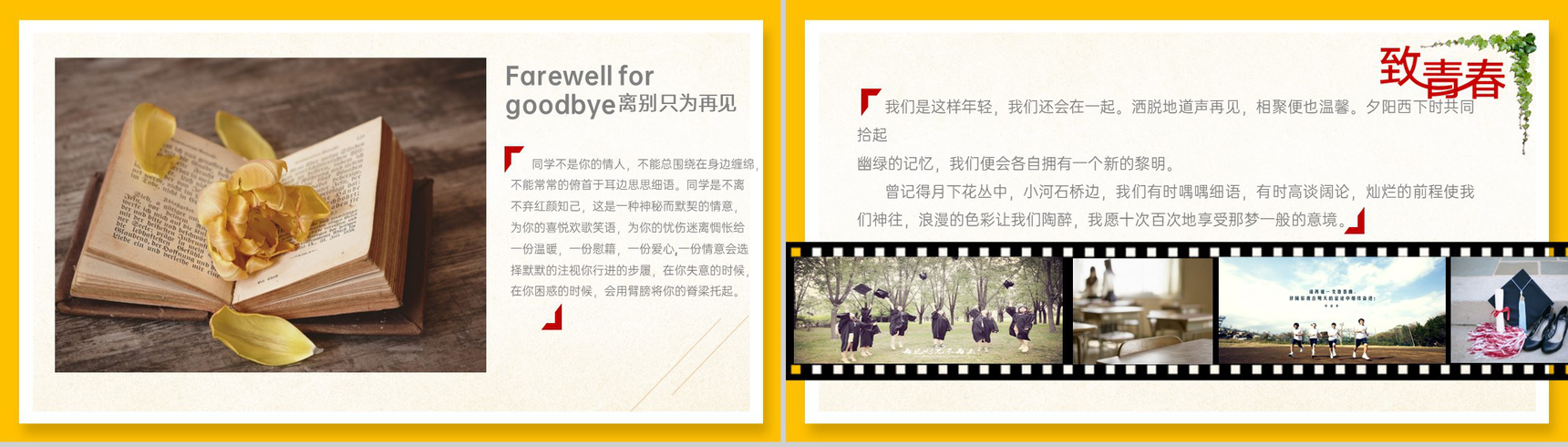黄色简约风致青春大学生毕业纪念册PPT模板-4