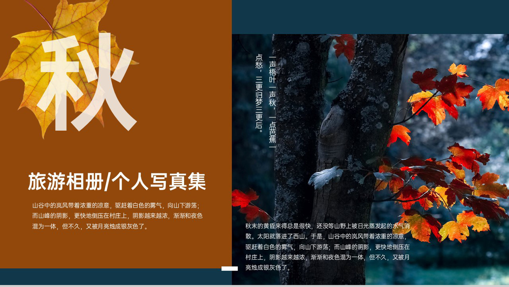 褐色简约杂志风秋季旅行纪念册个人写真集PPT模板-9