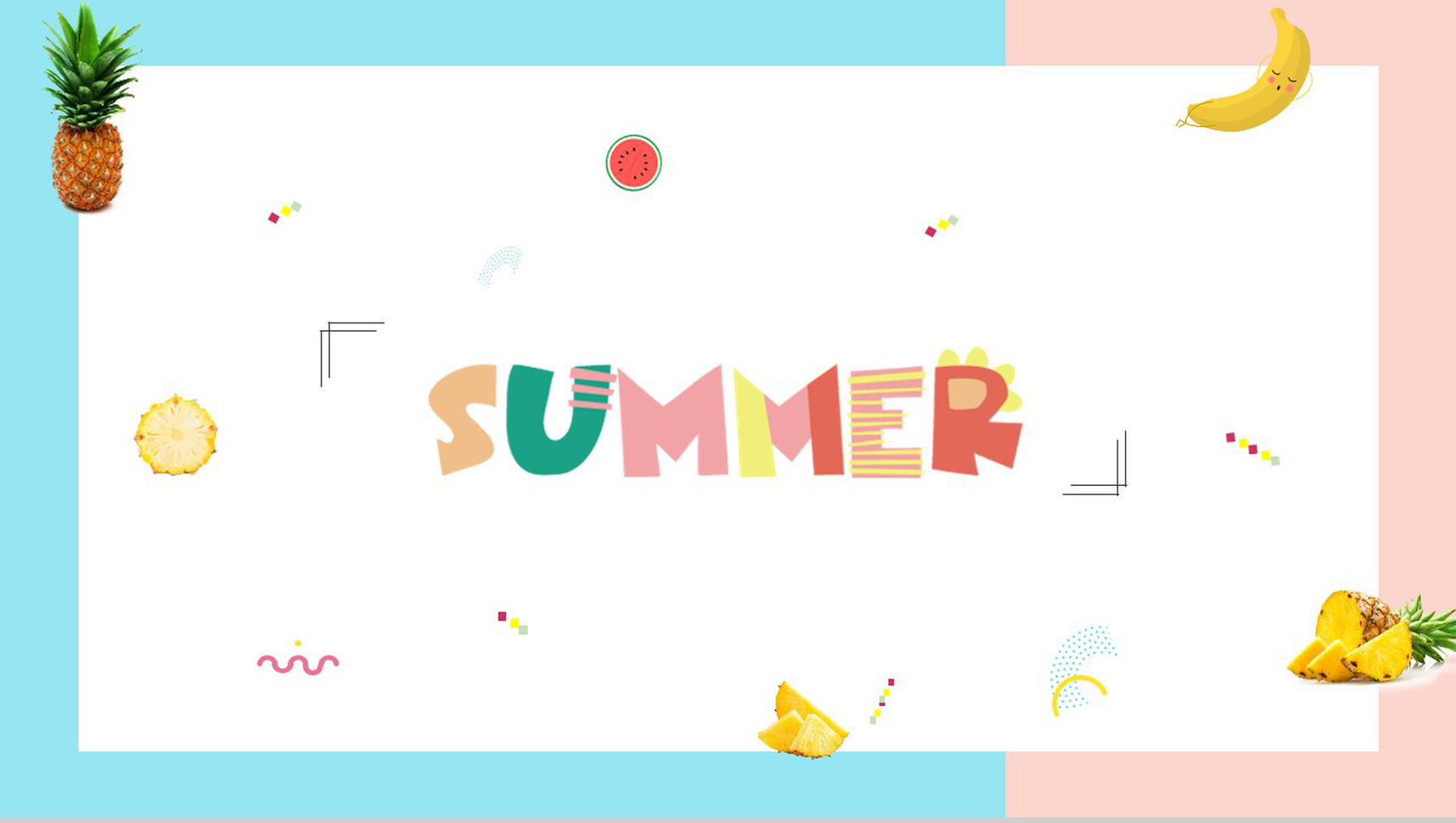 蓝白色水果主题夏天PPT模板