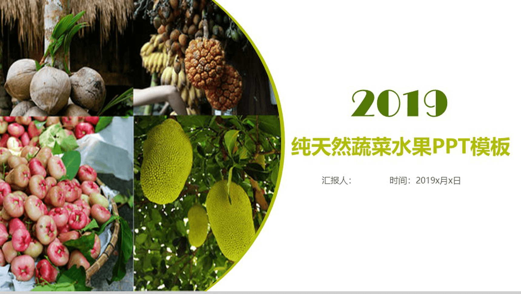 绿色清新天然蔬菜水果产品宣传推广年终总结PPT模板