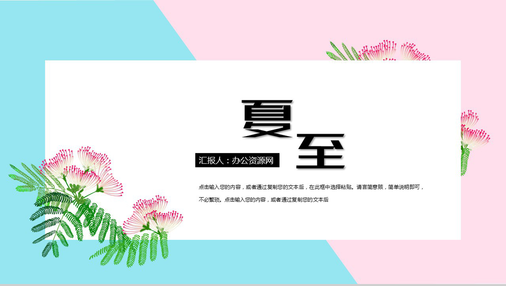 小清新夏至花瓣工作辞职报告工作规划PPT模板-1
