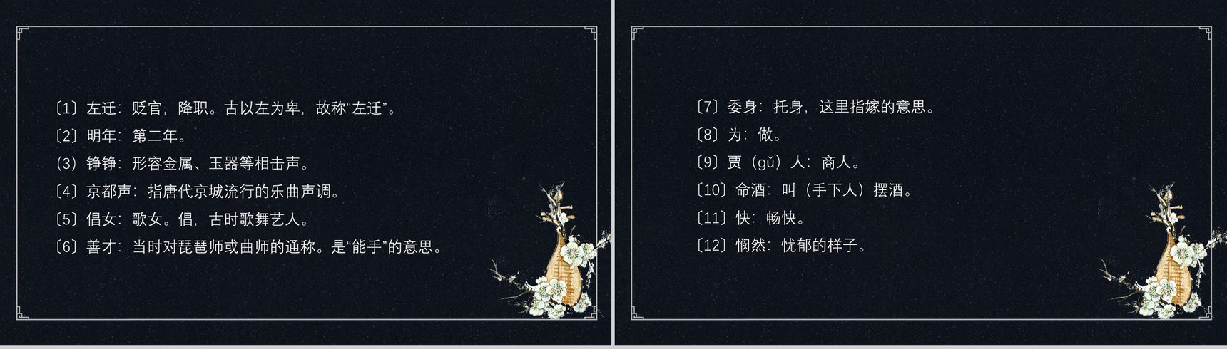 黑色唯美琵琶行并序语文教育PPT模板-5