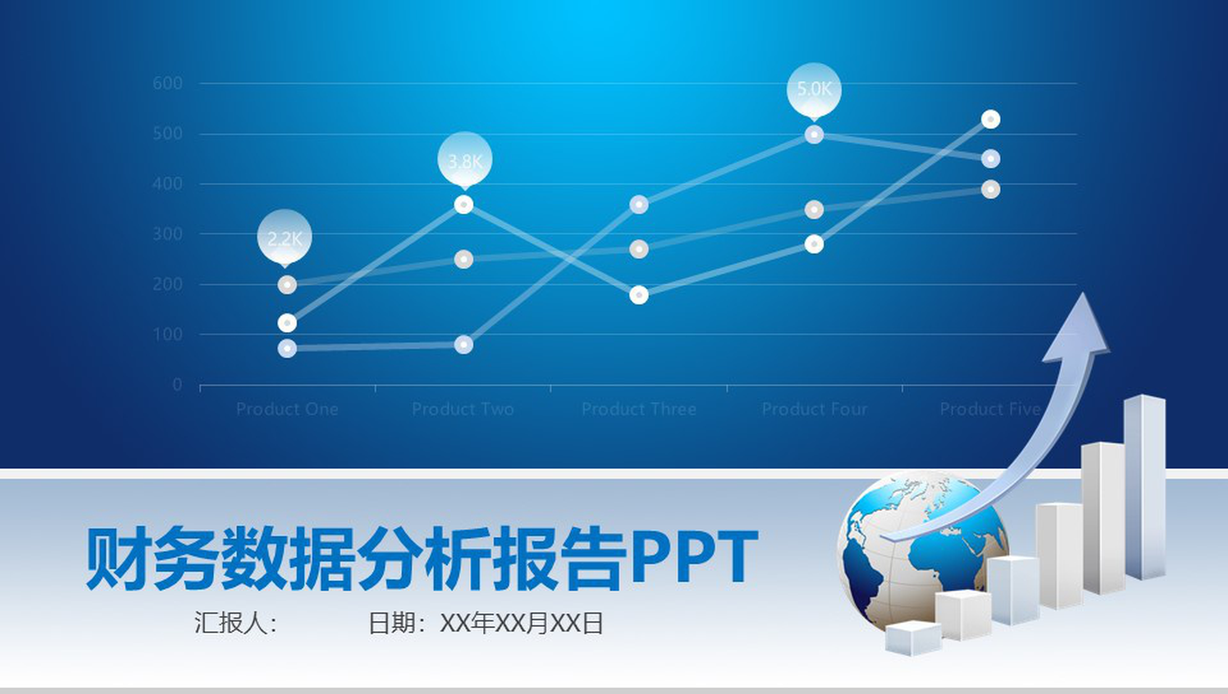 蓝色扁平风财务数据分析报告PPT模板