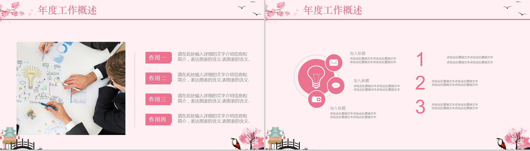 粉色浪漫小清新文艺工作汇报总结PPT模板-3