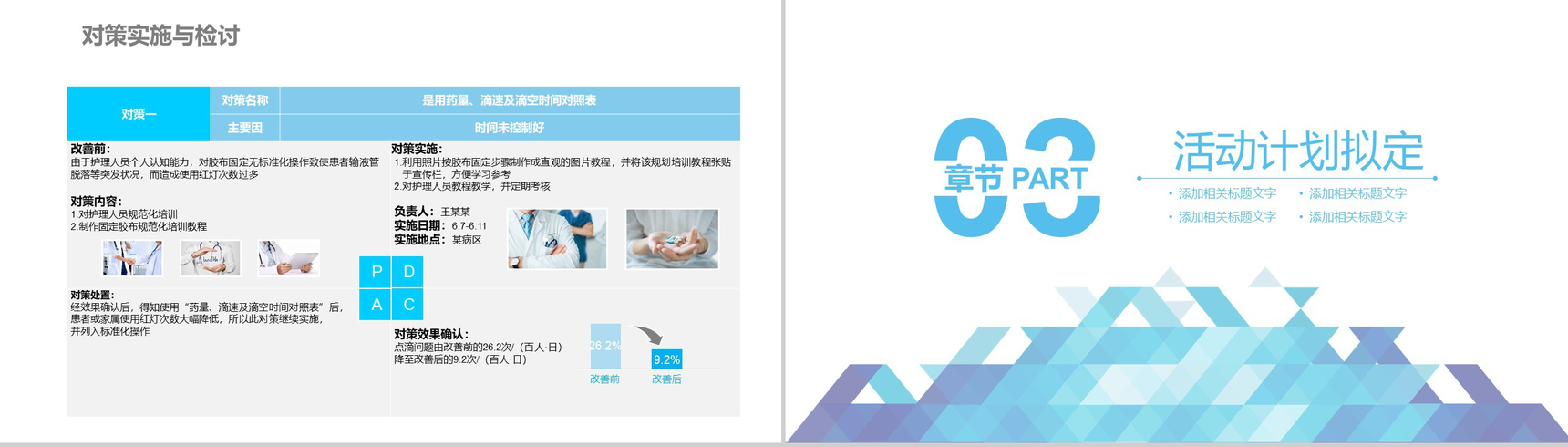 医疗品管圈蓝色几何微立体医疗医药行业汇报PPT模板-9