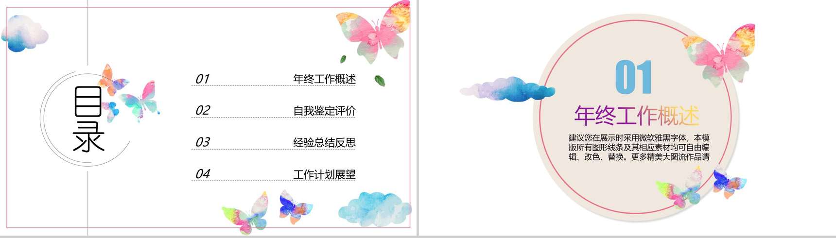 大气手绘花卉风格工作总结PPT模板-2