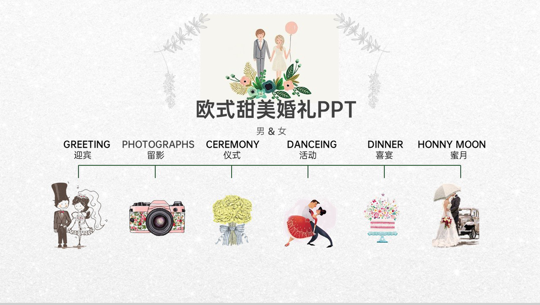 灰色欧美风温馨浪漫婚礼纪念相册PPT模板-19