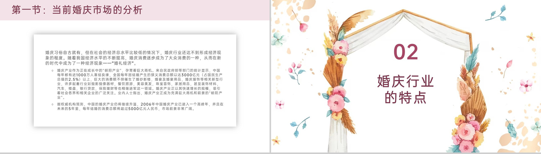 彩色水墨小清新风婚礼策划师培训婚庆行业的特点PPT模板-3