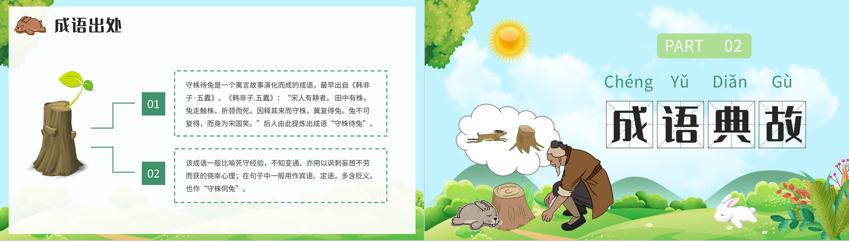 小学语文二年级下册必读寓言故事《守株待兔》经典文学导读教育内容赏析心得体会PPT模板-3