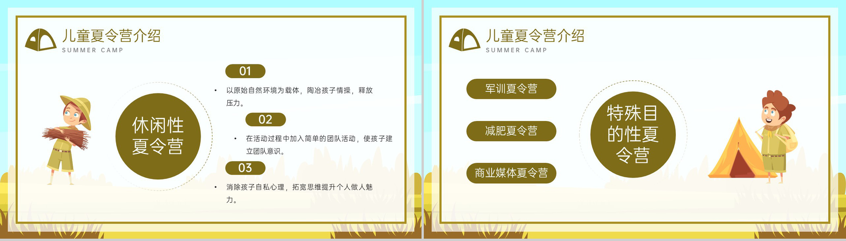 黄绿卡通风夏令营户外活动策划夏令营的意义PPT模板-6